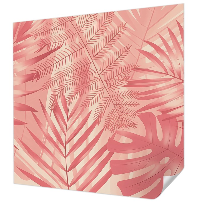Öntapadós Tapéta Fali Dekoráció, Wallfluent, Trópusi levelek, Rózsaszín, 250 x 250 cm, Előszobába, Hálószobába, 010170060030000284910