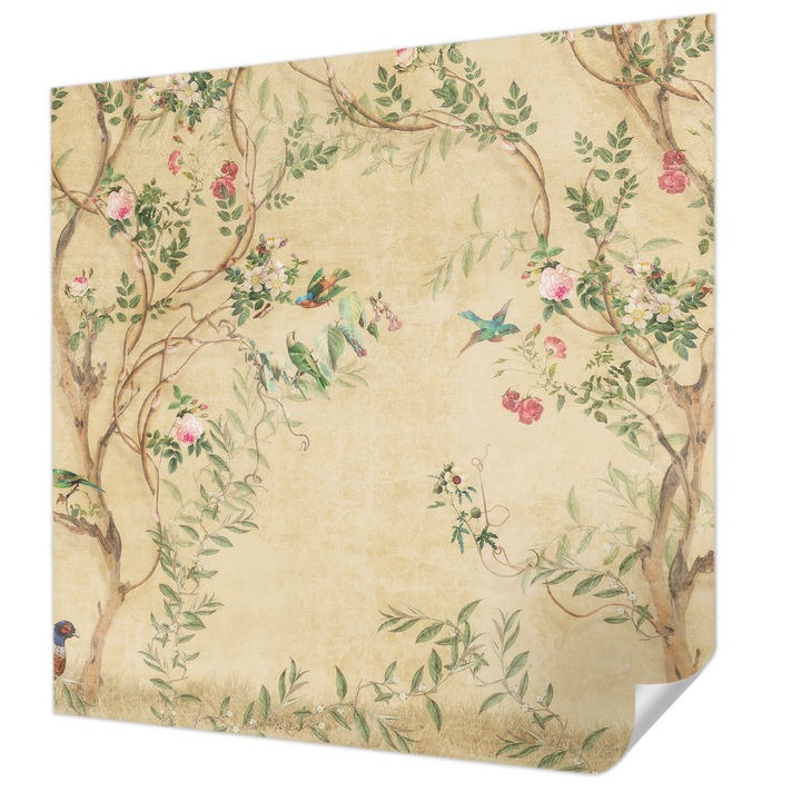 Öntapadós Dekor Tapéta, Wallfluent, Virágos díszítések, Bézs, 250 x 250 cm, Előszobába, Hálószobába, 010170060030000285252