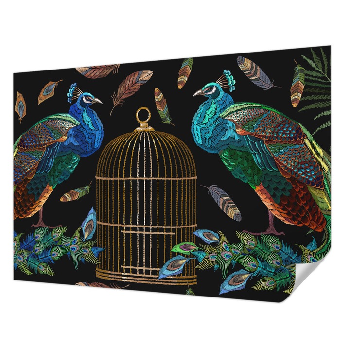 Tapet Autocolant De Perete, Wallfluent, Imagine cu paun, Negru, 312 x 219 cm, Pentru Living, Birou, Hol, 010170060960000285250