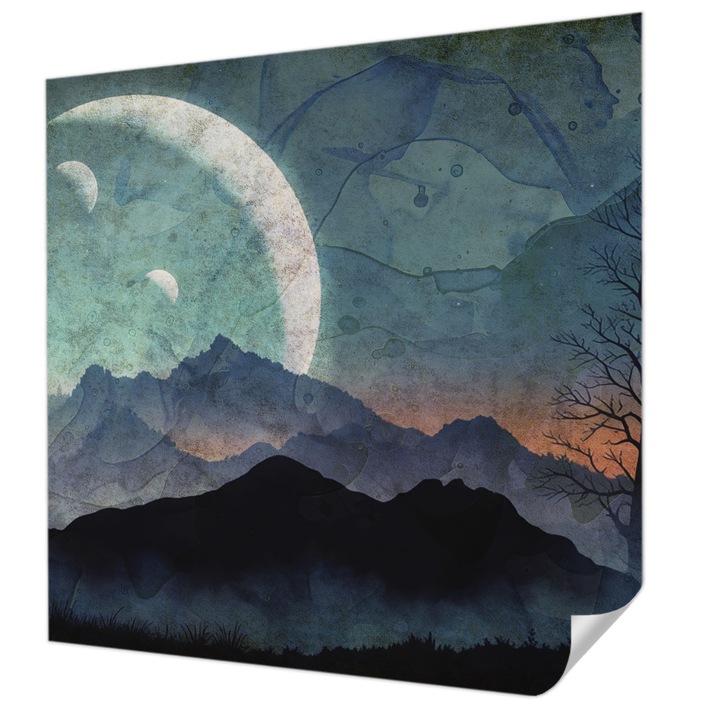 Tapet Autocolant De Perete, Wallfluent, Peisaj nocturn, Albastru, 250 x 250 cm, Pentru Interior, Usor De Curatat, 010170060030000285051