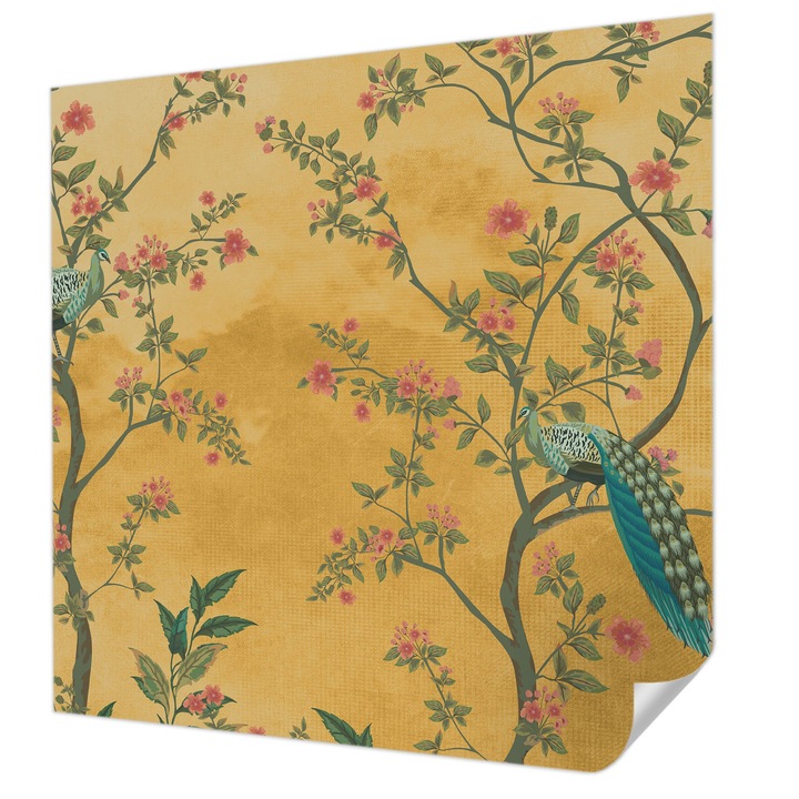 Öntapadós Tapéta Fali Dekoráció, Wallfluent, Pávafák, Sárga, 250 x 250 cm, Dekoráció, Falra, 010170060030000285259