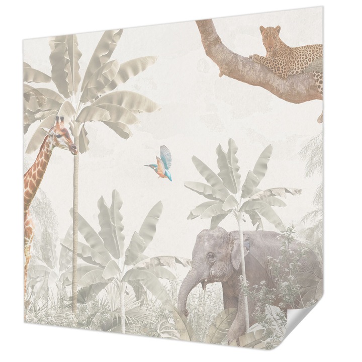 Öntapadós Tapéta Fali Dekoráció, Wallfluent, Trópusi oázis, Fehér, 250 x 250 cm, Klasszikus, Könnyen Felszerelhető, 010170060030000285258