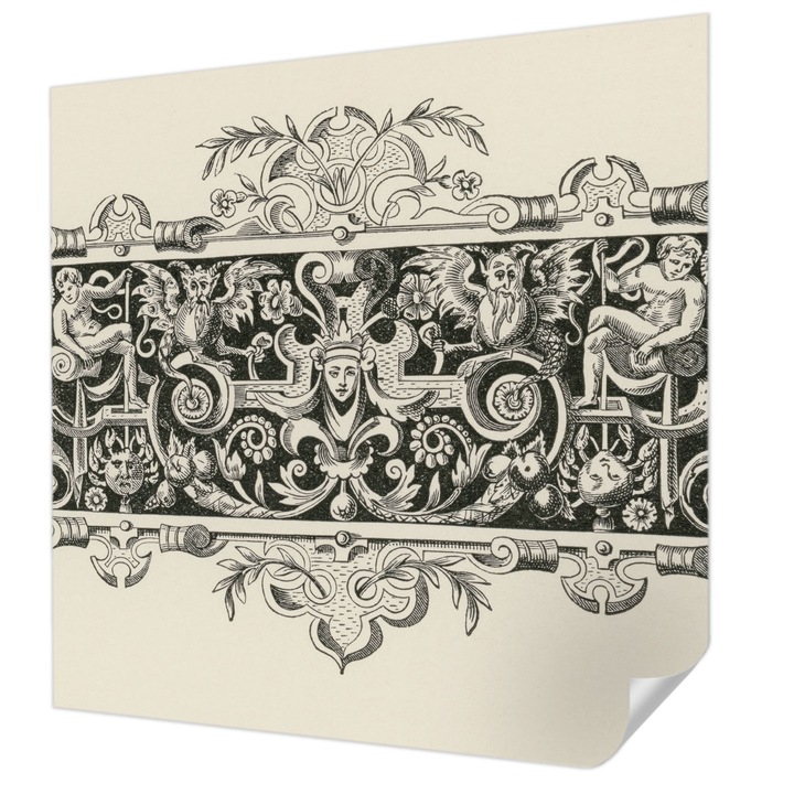 Öntapadós Tapéta Falra, Wallfluent, Mitológiai motívumok, Fekete és fehér, 250 x 250 cm, Nappaliba, Konyhába, 010170060030000285268