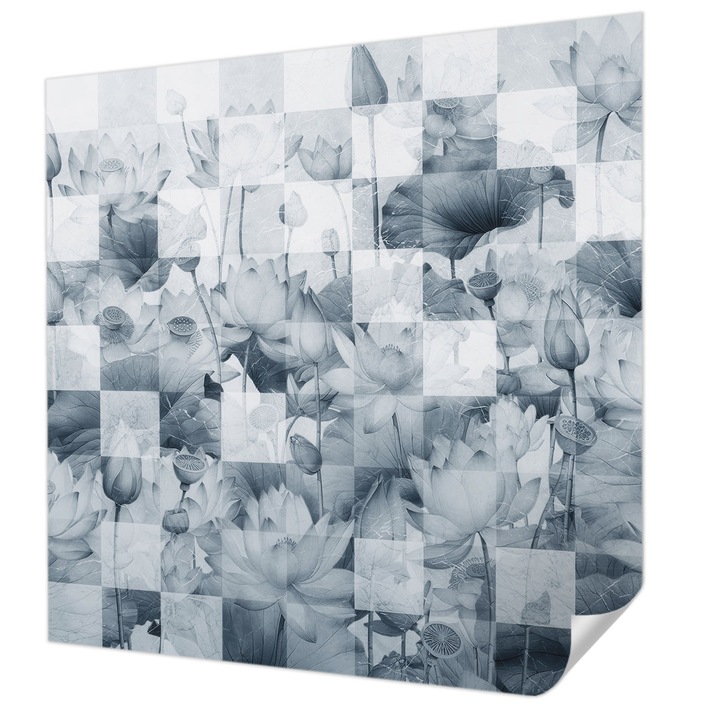 Öntapadós Fotótapéta Falra, Wallfluent, Lótuszvirágok, Kék, 250 x 250 cm, Erős Ragasztó, Modern Belsőépítészeti Dekoráció, 010170060030000285275