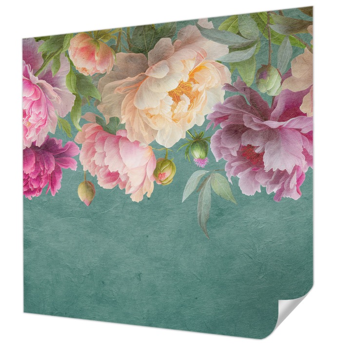 Öntapadós Dekor Tapéta, Wallfluent, Virágos elegancia, Zöld, 250 x 250 cm, Előszobába, Hálószobába, 010170060030000285317