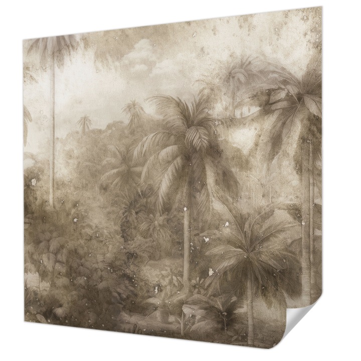 Öntapadós Tapéta Fali Dekoráció, Wallfluent, Egzotikus táj, Barna, 250 x 250 cm, Klasszikus, Könnyen Felszerelhető, 010170060030000285325