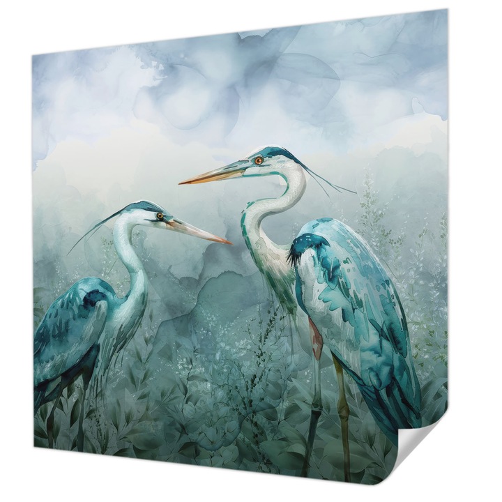 Öntapadós Tapéta Fali Dekoráció, Wallfluent, A természet madarai, Kék, 250 x 250 cm, Erős Ragasztó, Modern Belsőépítészeti Dekoráció, 010170060030000285324