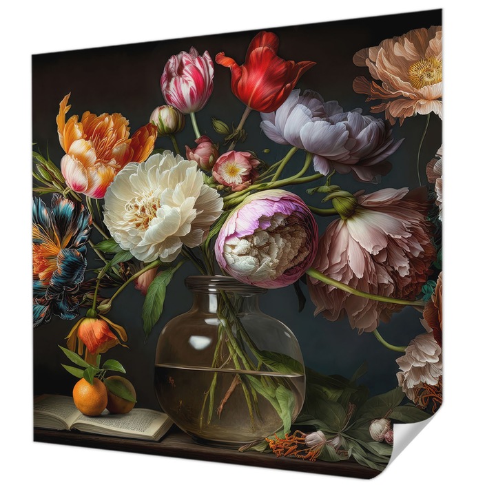 Öntapadós Tapéta Falra, Wallfluent, Virágcsokor, Narancssárga, 250 x 250 cm, Klasszikus, Könnyen Felszerelhető, 010170060030000285333