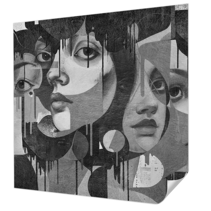 Öntapadós Tapéta Falra, Wallfluent, Női arcok, Fekete és fehér, 250 x 250 cm, Előszobába, Hálószobába, 010170060030000285336
