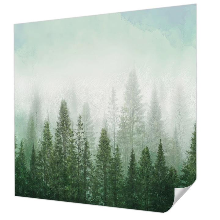 Öntapadós Tapéta Falra, Wallfluent, Farkas az erdőben, Zöld, 250 x 250 cm, Fali Dekoráció, Nedvesség- És Foltálló, 010170060030000285330