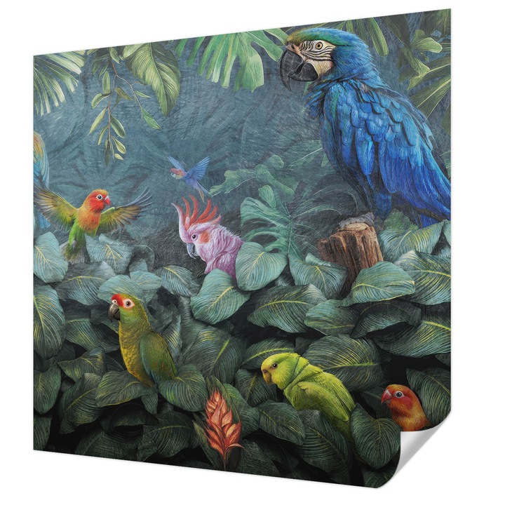 Öntapadós Tapéta Falra, Wallfluent, Egzotikus dzsungel, Zöld, 250 x 250 cm, Nappaliba, Konyhába, 010170060030000285335