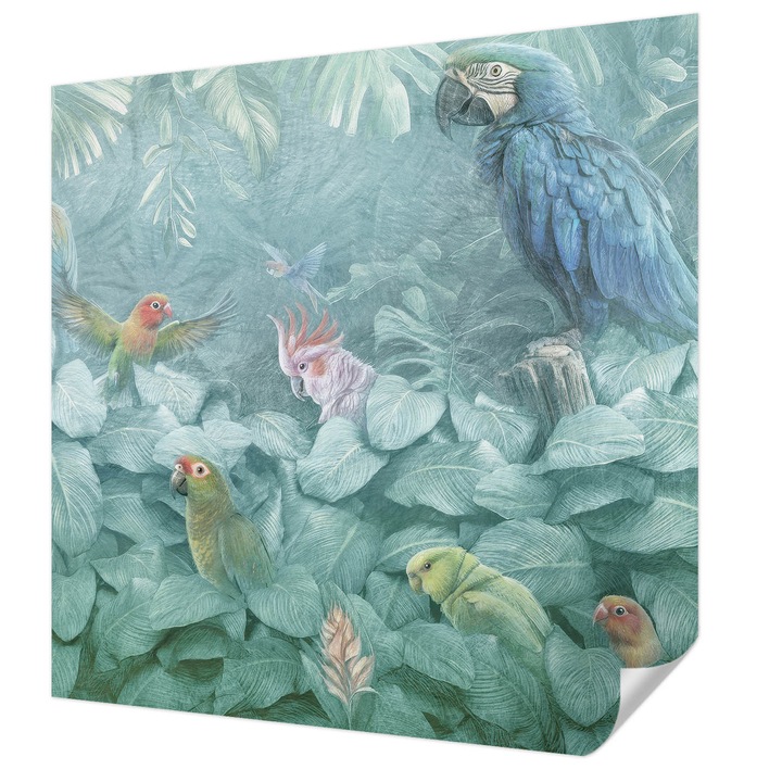 Öntapadós Tapéta Falra, Wallfluent, Egzotikus madarak, Zöld, 250 x 250 cm, Dekoráció, Klasszikus, 010170060030000285334