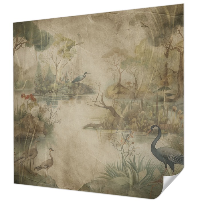 Öntapadós Fotótapéta Falra, Wallfluent, Erdei jelenet, Bézs, 250 x 250 cm, Erős Ragasztó, Modern Belsőépítészeti Dekoráció, 010170060030000285340