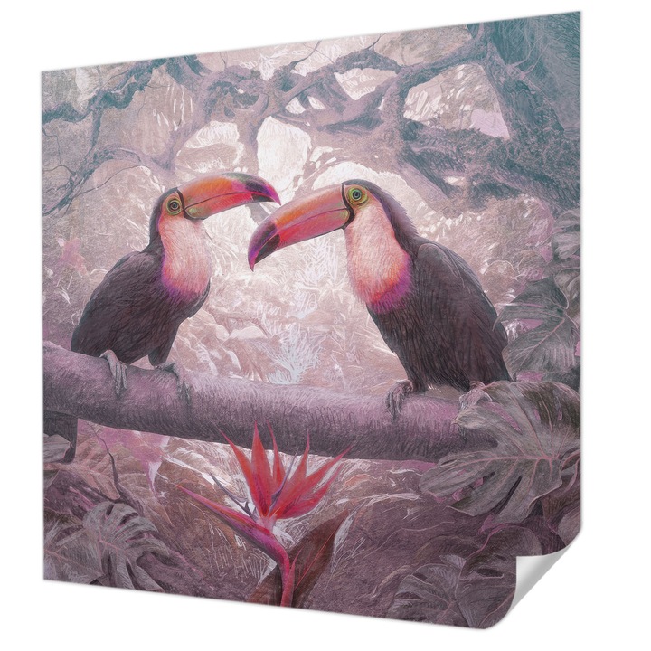 Öntapadós Fotótapéta Falra, Wallfluent, Egzotikus pár, Rózsaszín, 250 x 250 cm, Nappaliba, Konyhába, 010170060030000285344