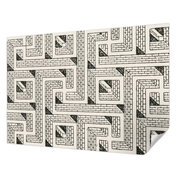 Öntapadós Tapéta Falra, Wallfluent, Tégla labirintus, Fekete és fehér, 312 x 219 cm, Dekoráció, Klasszikus, 010170060960000285520
