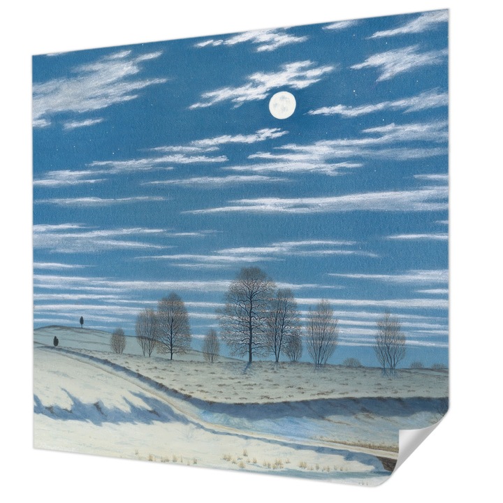 Öntapadós Dekor Tapéta, Wallfluent, Téli táj, Kék, 250 x 250 cm, Klasszikus, Könnyen Felszerelhető, 010170060030000285350