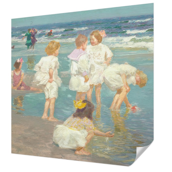 Öntapadós Tapéta Falra, Wallfluent, Tengerparti gyermekkor, Fehér, 250 x 250 cm, Erős Ragasztó, Modern Belsőépítészeti Dekoráció, 010170060030000285364