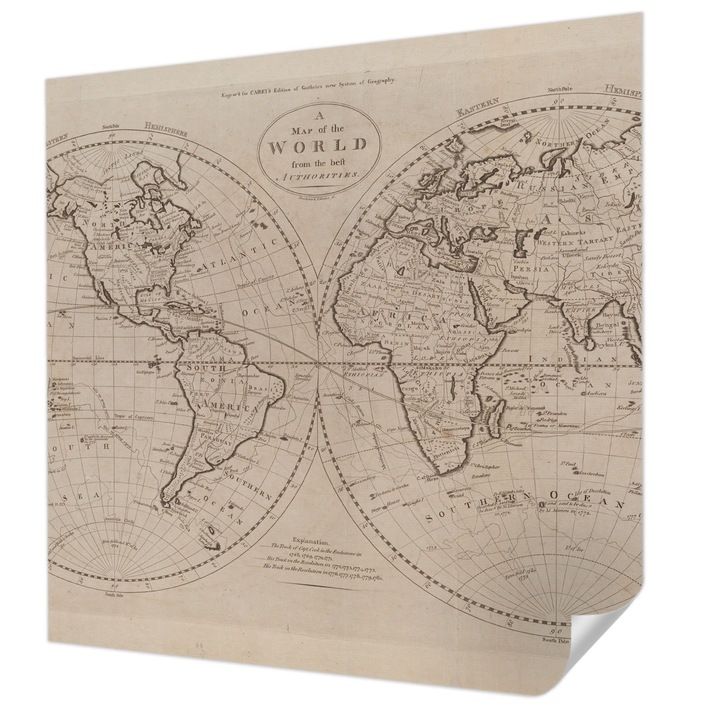 Öntapadós Tapéta Falra, Wallfluent, Régi térkép, Fekete, 250 x 250 cm, Dekoráció, Klasszikus, 010170060030000285367