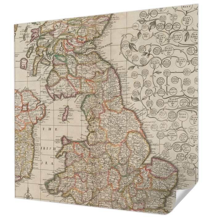 Öntapadós Tapéta Falra, Wallfluent, Antik térkép, Bézs, 250 x 250 cm, Nappaliba, Konyhába, 010170060030000285368