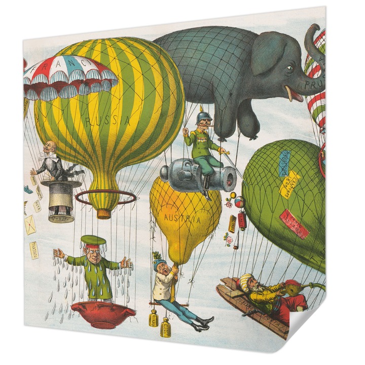 Öntapadós Dekor Tapéta, Wallfluent, Léggömbös utazás, Sárga, 250 x 250 cm, Előszobába, Hálószobába, 010170060030000285386