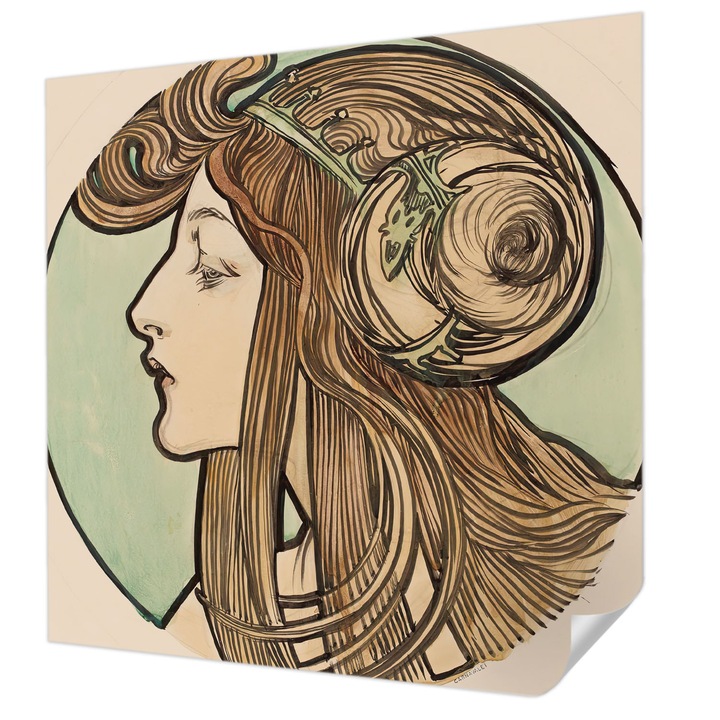 Öntapadós Tapéta Fali Dekoráció, Wallfluent, Szecessziós portré, Bézs, 250 x 250 cm, Dekoráció, Falra, 010170060030000285395