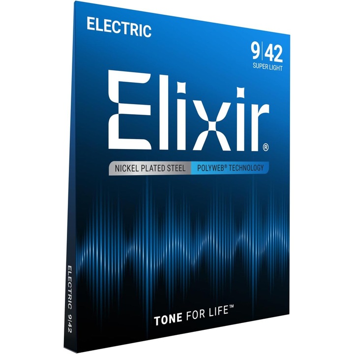 Set corzi chitara electrica Elixir E12000, Sunet durabil, Protective anti-coroziune, Dimensiune Super Light (9-42)