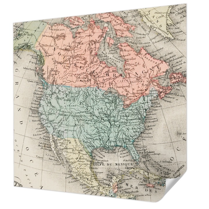 Öntapadós Fotótapéta Falra, Wallfluent, Történelmi térkép, Barna, 250 x 250 cm, Erős Ragasztó, Modern Belsőépítészeti Dekoráció, 010170060030000285429