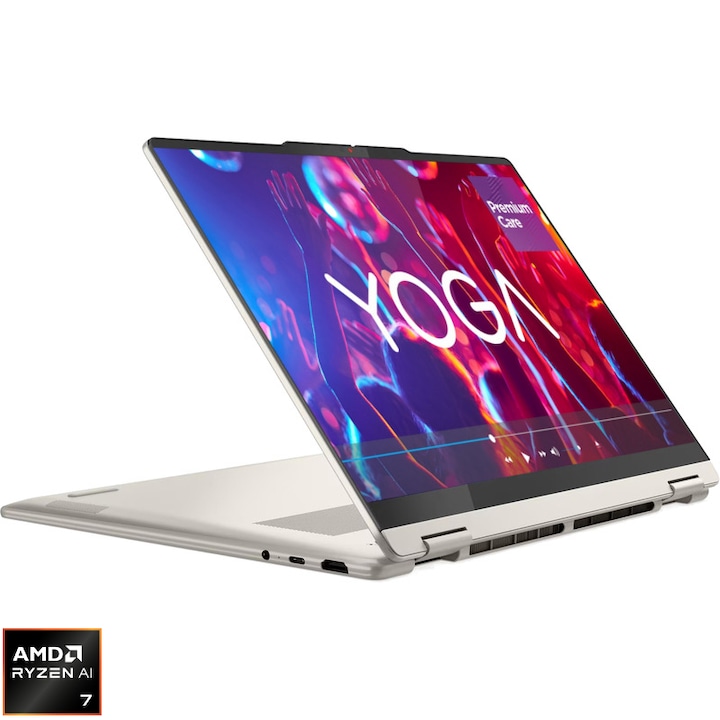Laptop Lenovo 14'' Yoga 7 2-in-1 14AKP10, 2.8K OLED 120Hz Touch, Procesor AMD Ryzen™ Al 7 350 (16M Cache, up to 5.0 GHz), 32GB LPDDR5X, 1TB SSD, AMD Radeon 860M, Win 11 Home, Seashell, 3Yr Onsite Premium Care