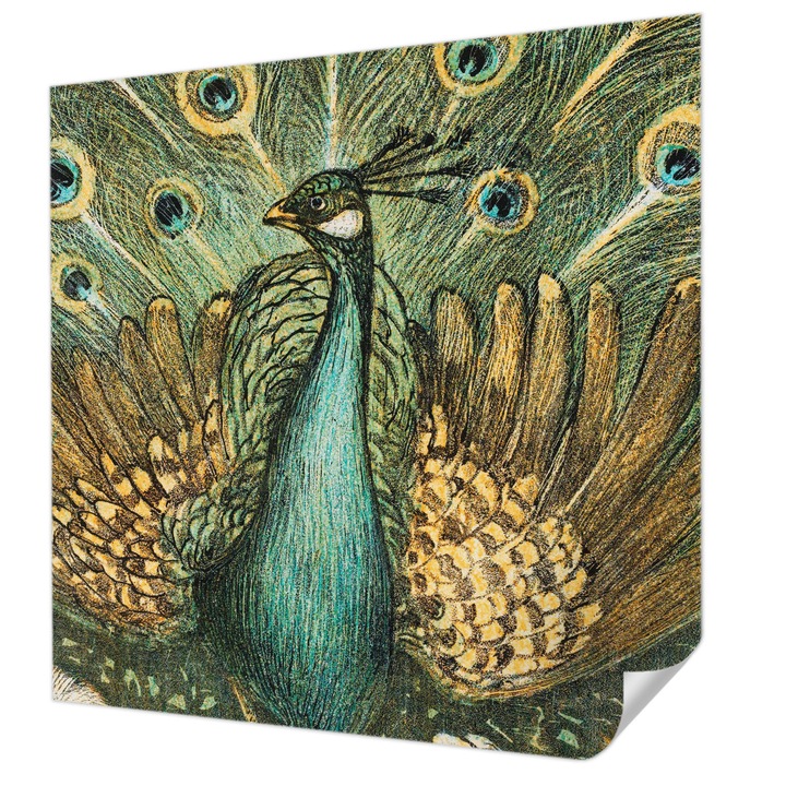 Öntapadós Tapéta Fali Dekoráció, Wallfluent, Fenséges páva, Zöld, 250 x 250 cm, Modern Dizájn, Könnyen Felszerelhető És Tisztítható, 010170060030000285476