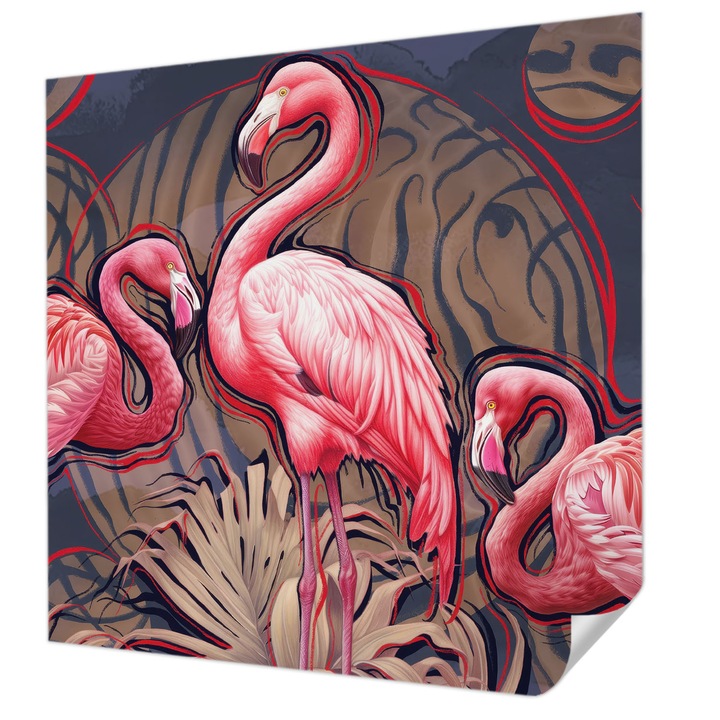 Öntapadós Fotótapéta Falra, Wallfluent, Rózsaszín flamingók, Rózsaszín, 250 x 250 cm, Fali Dekoráció, Nedvesség- És Foltálló, 010170060030000285523