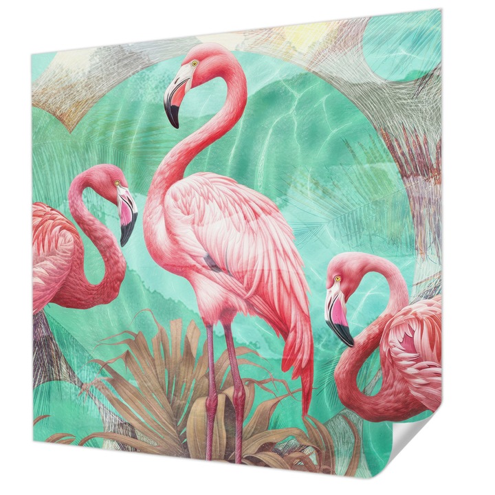 Öntapadós Fotótapéta Falra, Wallfluent, Egzotikus madarak, Rózsaszín, 250 x 250 cm, Könnyen Tisztítható, Nedvességálló, 010170060030000285524