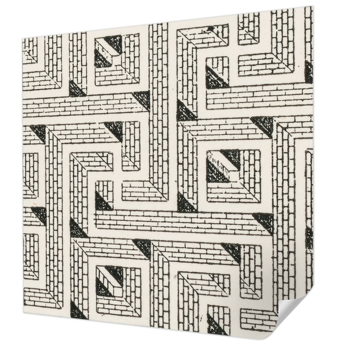 Öntapadós Tapéta Falra, Wallfluent, Tégla labirintus, Fekete és fehér, 250 x 250 cm, Dekoráció, Klasszikus, 010170060030000285520