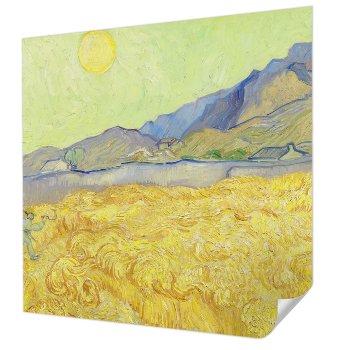 Tapet Textil Autocolant, Wallfluent, Camp de grau, Galben, 250 x 250 cm, Detasabil, Lavabil, 010170060030000285537