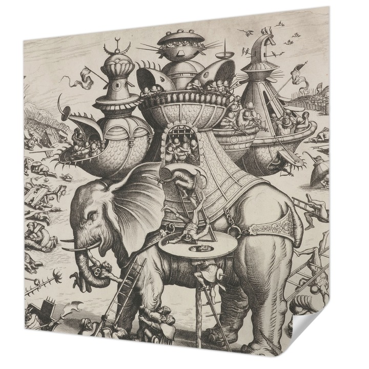 Öntapadós Dekor Tapéta, Wallfluent, Egy groteszk csata, Fekete és fehér, 250 x 250 cm, Klasszikus, Könnyen Felszerelhető, 010170060030000285535