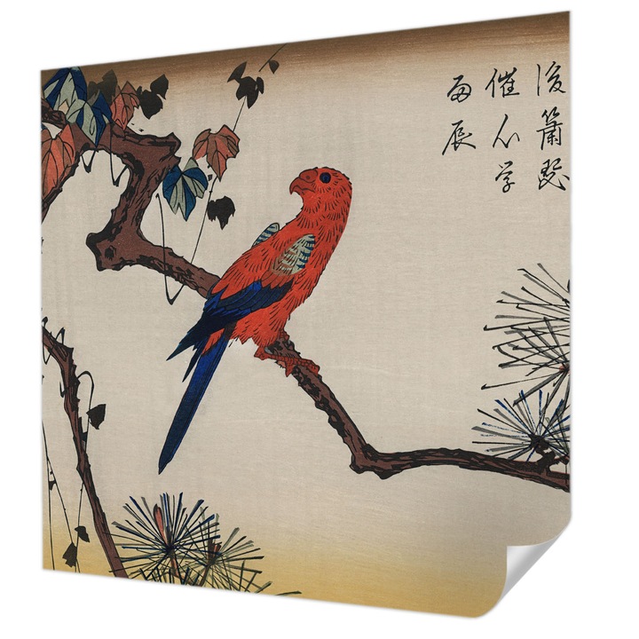 Öntapadós Fotótapéta Falra, Wallfluent, Egy madár egy ágon, Bézs, 250 x 250 cm, Dekoráció, Erős Ragasztó, 010170060030000285559