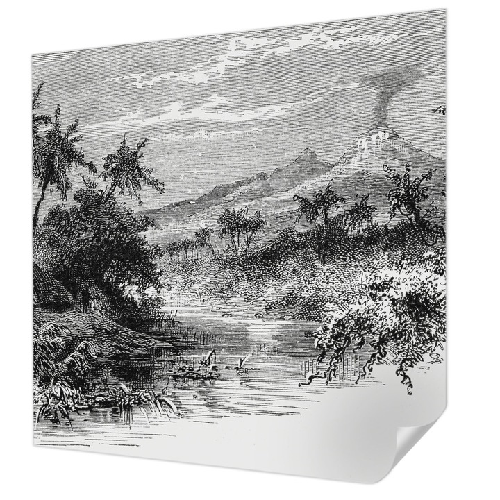 Öntapadós Fotótapéta Falra, Wallfluent, Egzotikus panoráma, Fekete és fehér, 250 x 250 cm, Nappaliba, Konyhába, 010170060030000285560