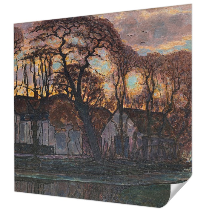 Öntapadós Tapéta Falra, Wallfluent, Esti tájkép, Szürke, 250 x 250 cm, Klasszikus, Könnyen Felszerelhető, 010170060030000285583