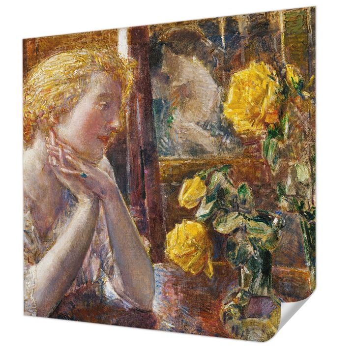 Öntapadós Tapéta Fali Dekoráció, Wallfluent, Nő rózsákkal, Sárga, 250 x 250 cm, Modern Dizájn, Könnyen Felszerelhető És Tisztítható, 010170060030000285609