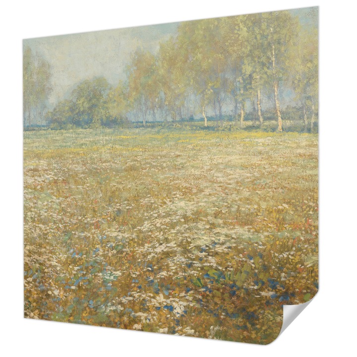 Öntapadós Tapéta Fali Dekoráció, Wallfluent, Virágzó mező, Zöld, 250 x 250 cm, Klasszikus, Könnyen Felszerelhető, 010170060030000285612