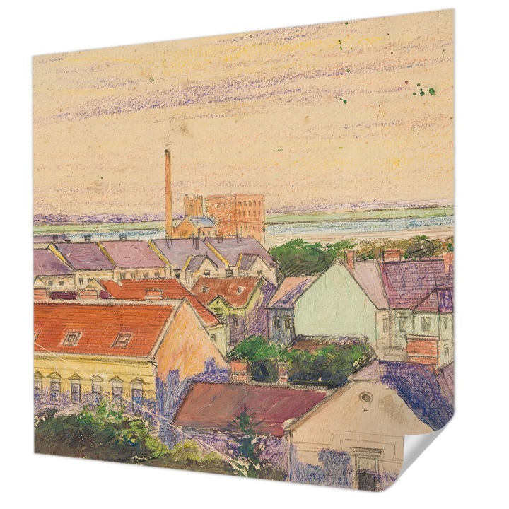 Fali Fotótapéta Autodeziv, Wallfluent, Acoperisuri urbane, Bej, 250 x 250 cm, Pentru Living, Birou, Hol, 010170060030000285630