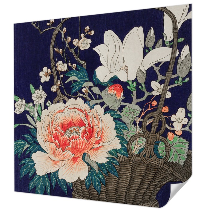 Öntapadós Tapéta Fali Dekoráció, Wallfluent, Virágkosár, Tengerészkék, 250 x 250 cm, Erős Ragasztó, Modern Belsőépítészeti Dekoráció, 010170060030000285644