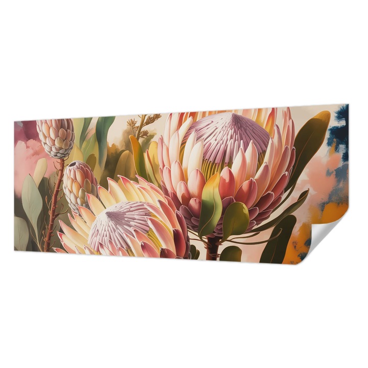 Öntapadós Dekor Tapéta, Wallfluent, Protea virágok, Rózsaszín, 250 x 104 cm, Előszobába, Hálószobába, 010170060020000284812