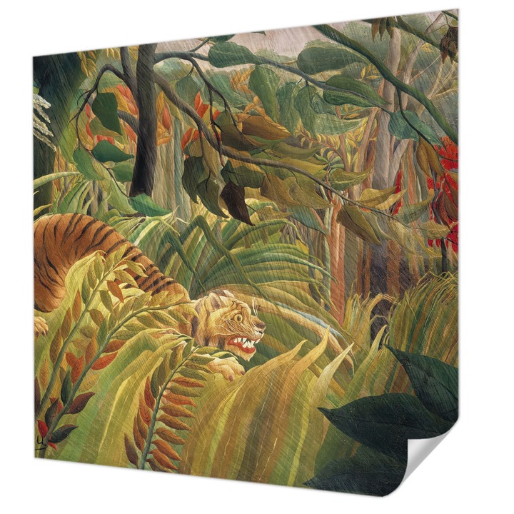 Öntapadós Tapéta Fali Dekoráció, Wallfluent, Egzotikus tigris, Zöld, 250 x 250 cm, Nappaliba, Konyhába, 010170060030000285646