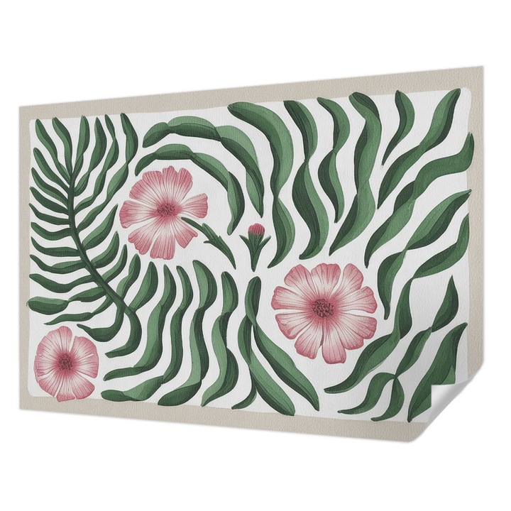 Tapet Autodeziv De Perete, Wallfluent, Flori frunze, Verde, 208 x 146 cm, Pentru Living, Birou, Hol, 010170060950000284810