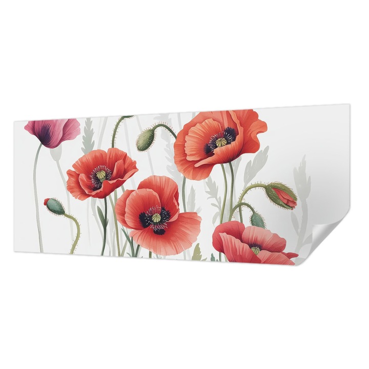 Öntapadós Tapéta Fali Dekoráció, Wallfluent, Piros pipacsok, Piros, 250 x 104 cm, Könnyen Tisztítható, Nedvességálló, 010170060020000284939