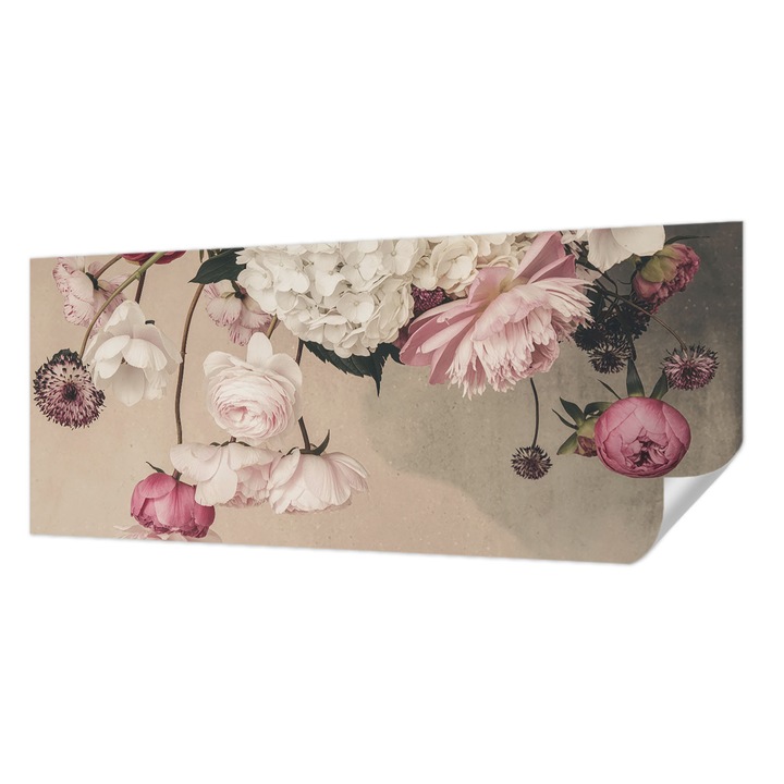 Öntapadós Tapéta Fali Dekoráció, Wallfluent, Romantikus virágok, Fehér, 250 x 104 cm, Nappaliba, Konyhába, 010170060020000284977