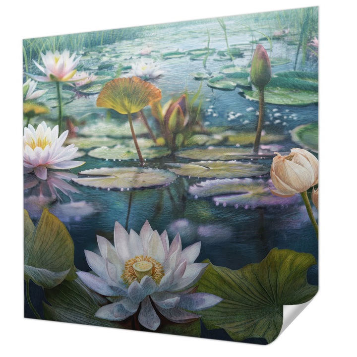 Öntapadós Dekor Tapéta, Wallfluent, Tóvirágok, Zöld, 250 x 250 cm, Klasszikus, Könnyen Felszerelhető, 010170060030000285669