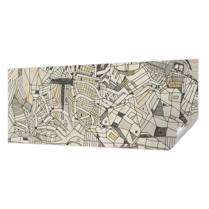 Tapet Textil Autocolant, Wallfluent, Abstractie geometrica, Negru, 250 x 104 cm, Detasabil, Lavabil, 010170060020000285100