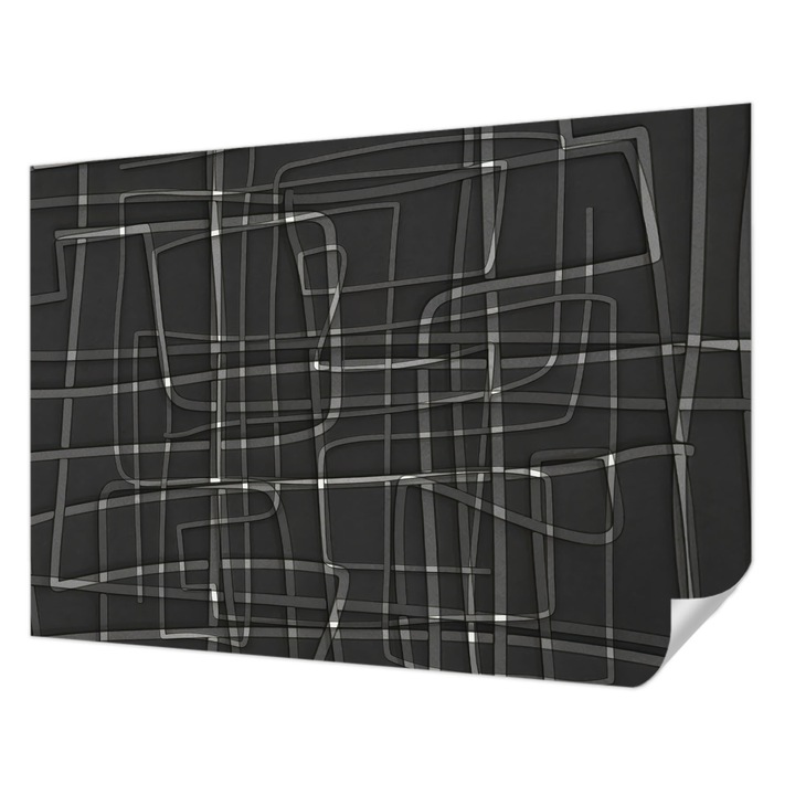 Tapet Textil Autocolant, Wallfluent, Linii abstracte, Negru, 208 x 146 cm, Pentru Interior, Usor De Curatat, 010170060950000284862