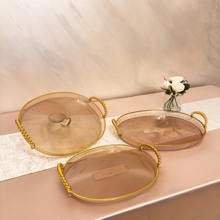 Комплект от 3 декоративни табли от плексиглас със златни дръжки ROUND